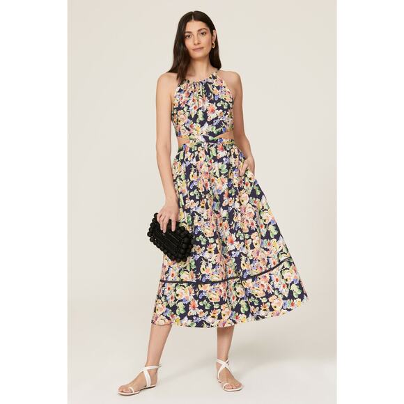 Something Navy Floral Cutout Sleeveless A-Line Midi Dress Size Small - Picture 1 of 15